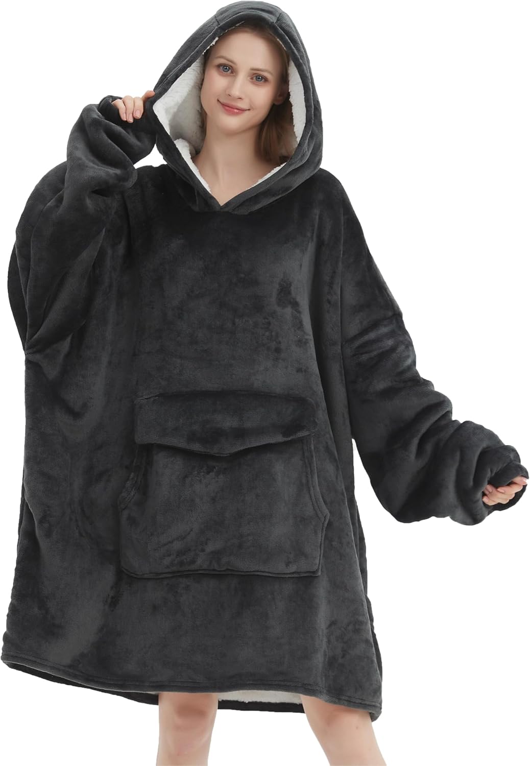 Fiosnow Grey Blanket Hoodies for Women and Men Adult Oversize Wearable Blanket Hoodies for Soft and Warm