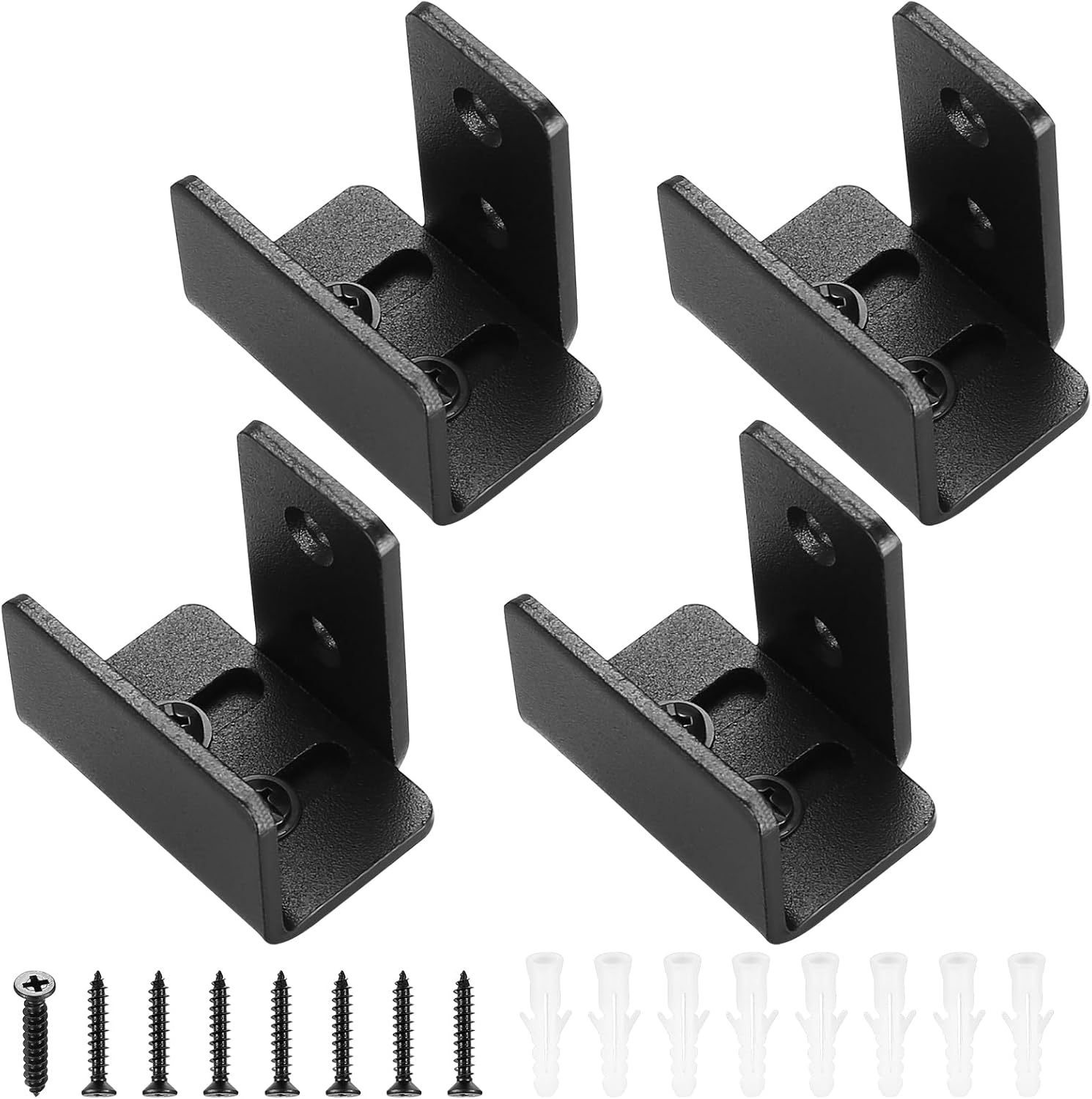 4 Pcs Sliding Barn Door Floor Guides, Adjustable Flush Sliding Door Guide, Sliding Barn Door Bottom Guide, Heavy Duty U Shape Sliding Barn Door Guide Wall Mount Lower Guide Roller Hardware Kit