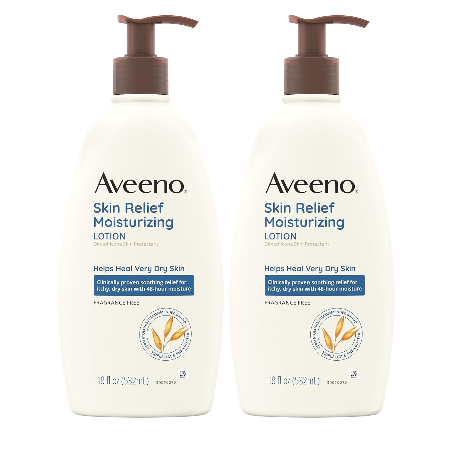 Aveeno Triple Oat Dry Skin Relief Moisturizing Lotion, Fragrance-Free, Skin Protectant, Twin Pack, 2 x 18 fl. oz
