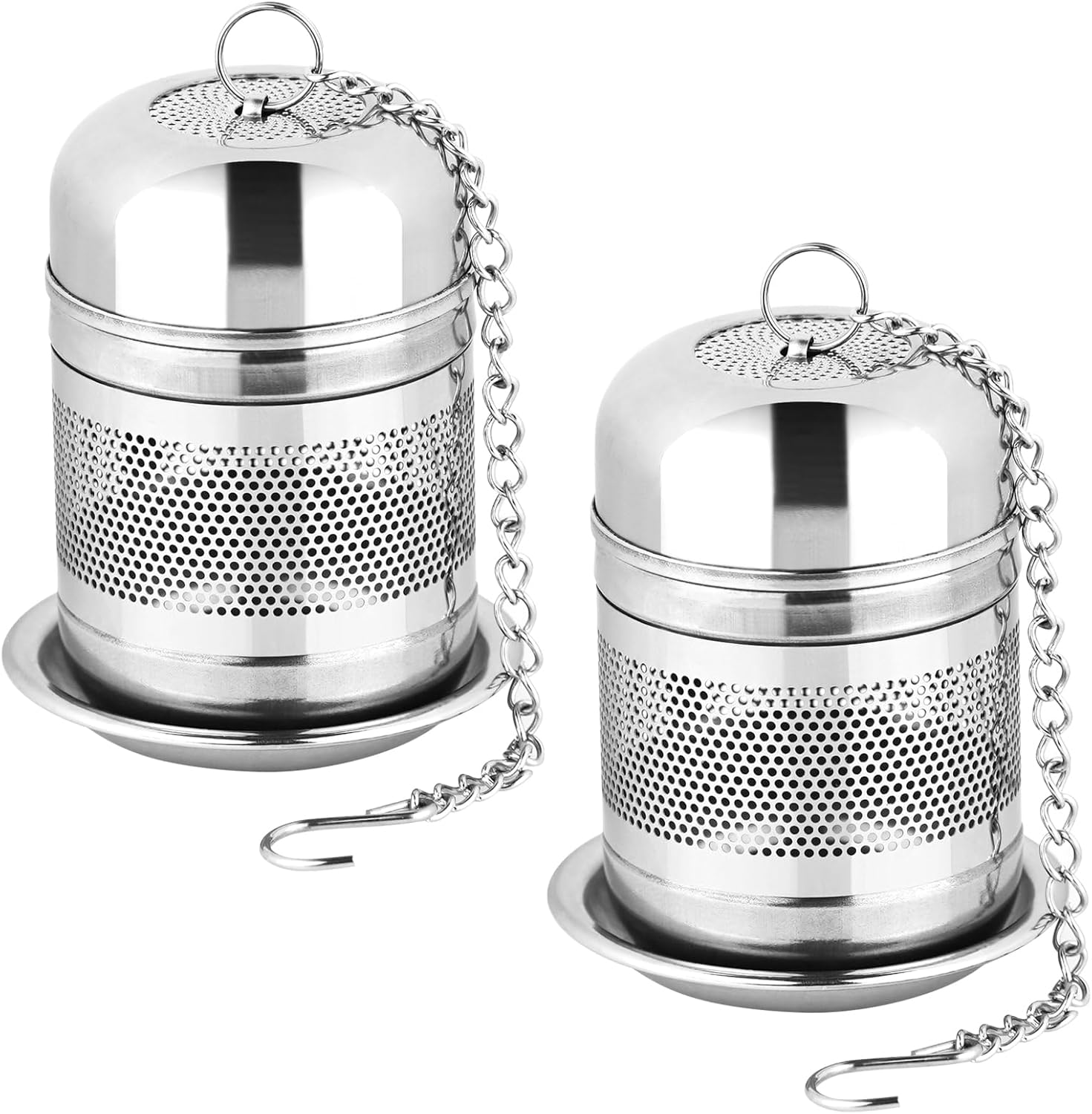 2PCS Tea Infuser Strainer - Stainless Steel Strainers for Loose Leaf Tea, Steeper, Fine Mesh Ball holder with Chain Hook and Lid, Reusable Filter Bags Diffusers