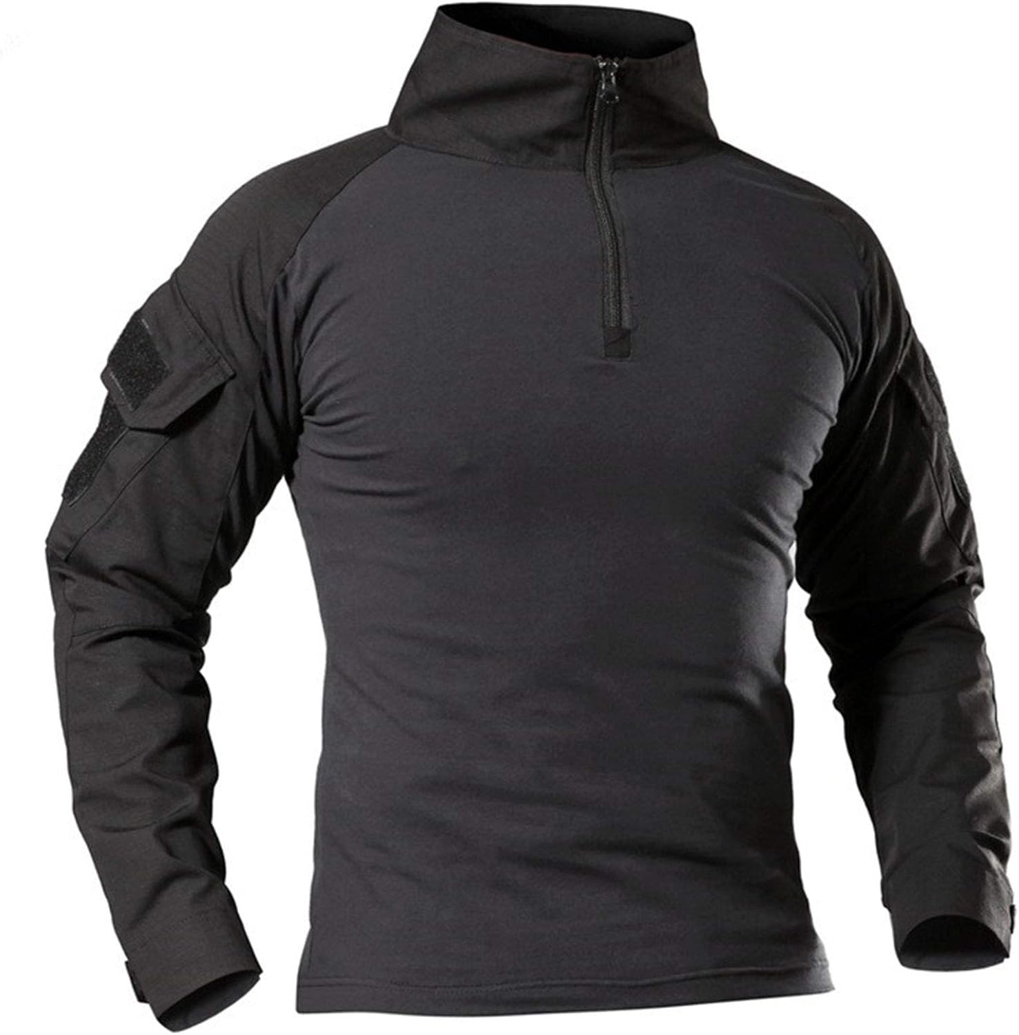 MakingDa Men's Military Tactical Long Sleeve Shirt, 70% Polyester + 30% Cotton, Quick Dry, Outdoor Tops, 1/4 Front Zip, Camouflage, X-Large