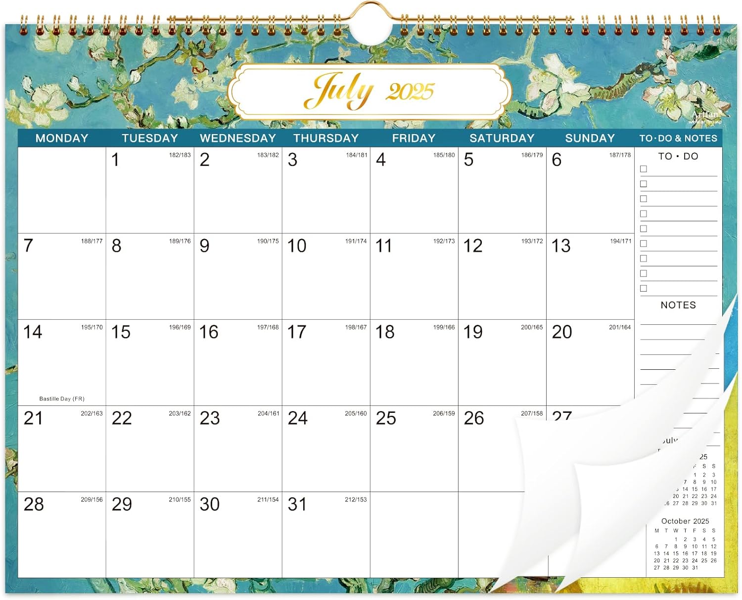 Artfan 2025-2026 Calendar - Calendar 2025-2026 uk from July 2025 - December 2026, 18 months to view, 14.8'' x 11.5'', Perfect for Planning and Organizing Your Home and Office, Green