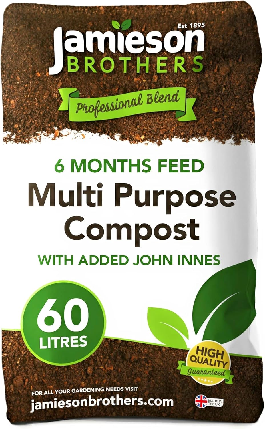 Multi Purpose Compost with added John Innes 60L - 6 months feeding added as standard to this premium mix - Ideal for use at home in the garden - By Jamieson Brothers