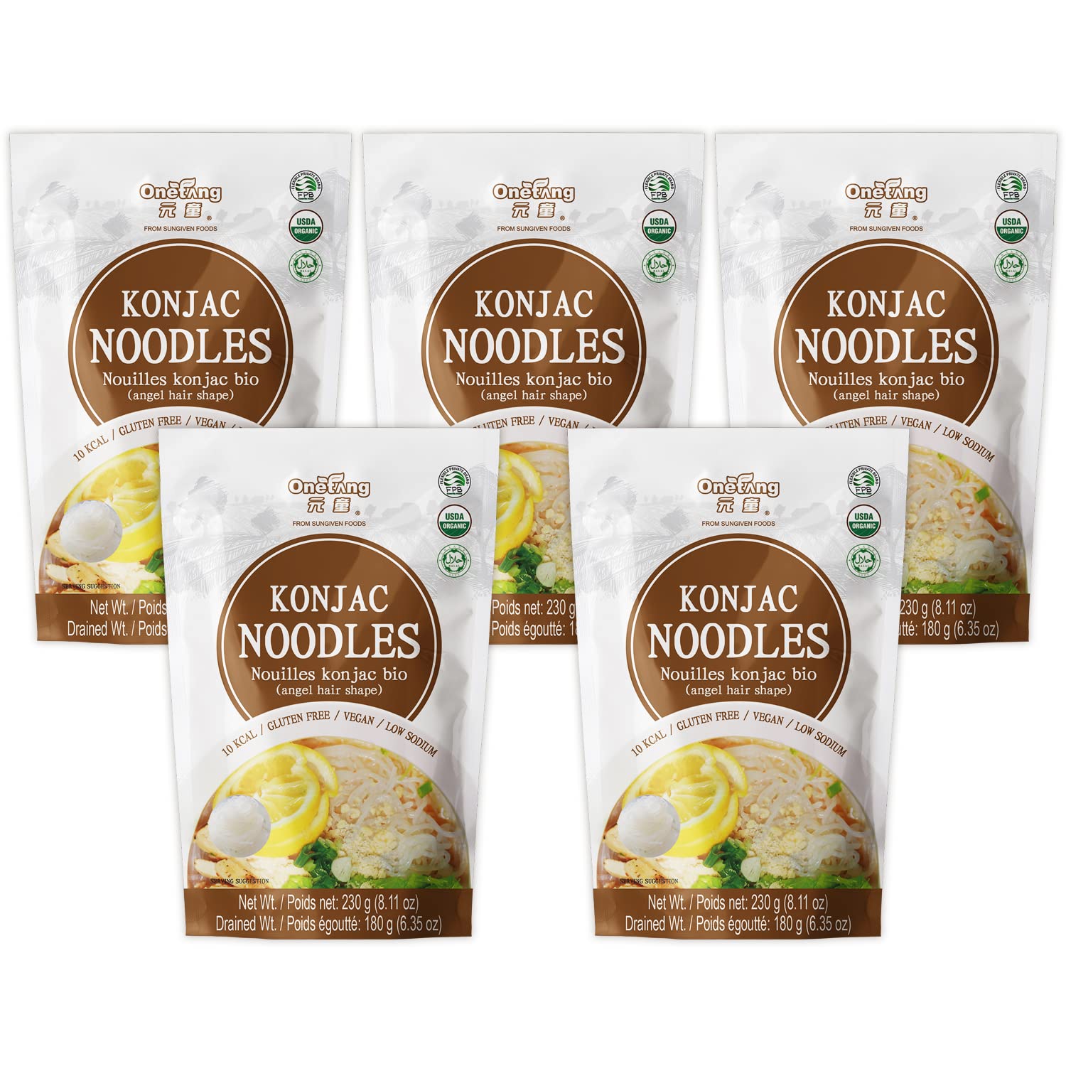 ONETANG Organic Shirataki Konjac Angel Hair Noodles, USDA Organic, Vegan, Gluten Free, Fat Free, Keto Friendly, Low Carbs 5 Pack Inside 8.11 Oz, 40.6 Oz