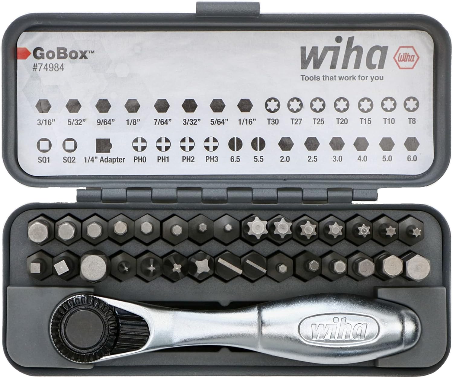 Wiha 74984 32 Piece GoBox Standard Bit Set with Mini Ratchet