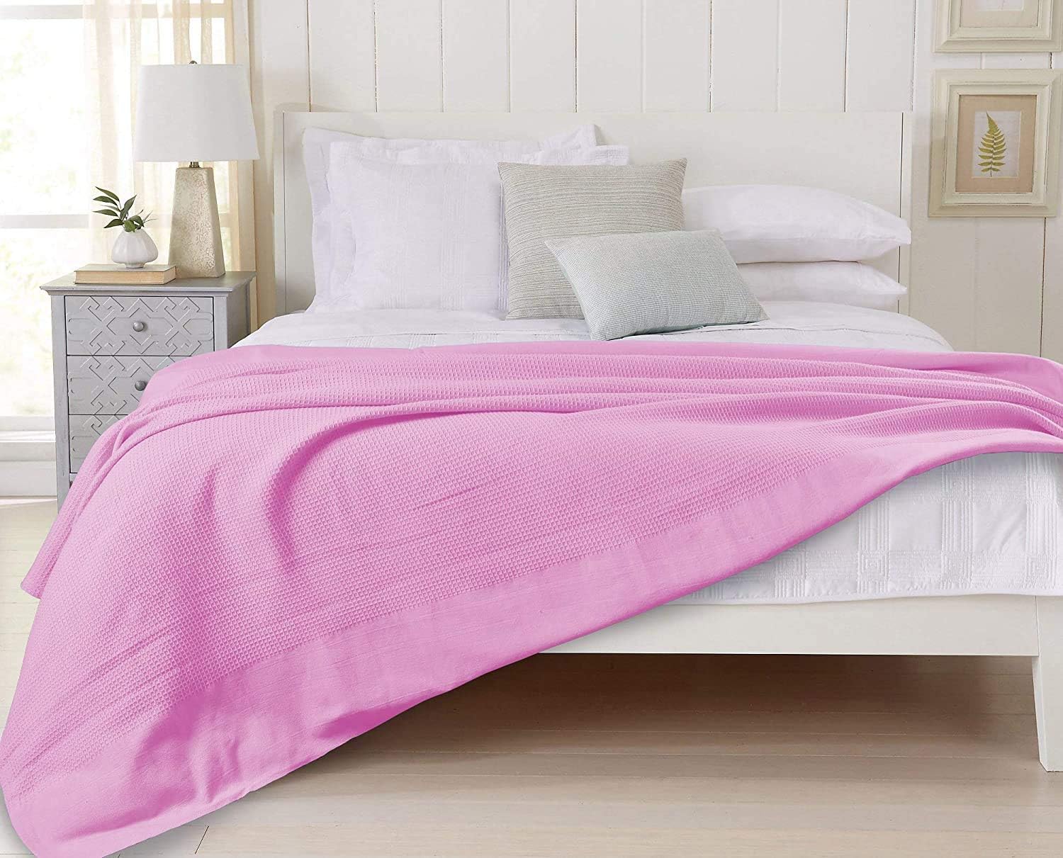 Divine Textiles 100% Cotton Waffle Weave Thermal Blanket for Couch Bed Sofa Home Decorations, Pink - 150 x 200 cm