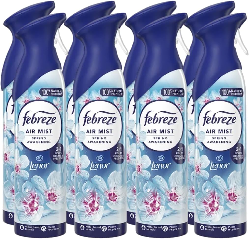 Febreze Air Freshener, Room & Bathroom Spray, Spring Awakening, 185ml x 8 Packs – Odour Fighter