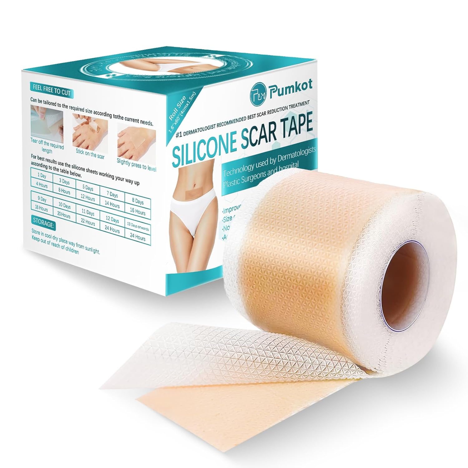 Silicone Scar Sheets, Silicone Scar Tape(1.6”x 60” Roll-1.5M), Scar Removal Away Strips for Surgical Scars, Keloid, C-Section, Burn et