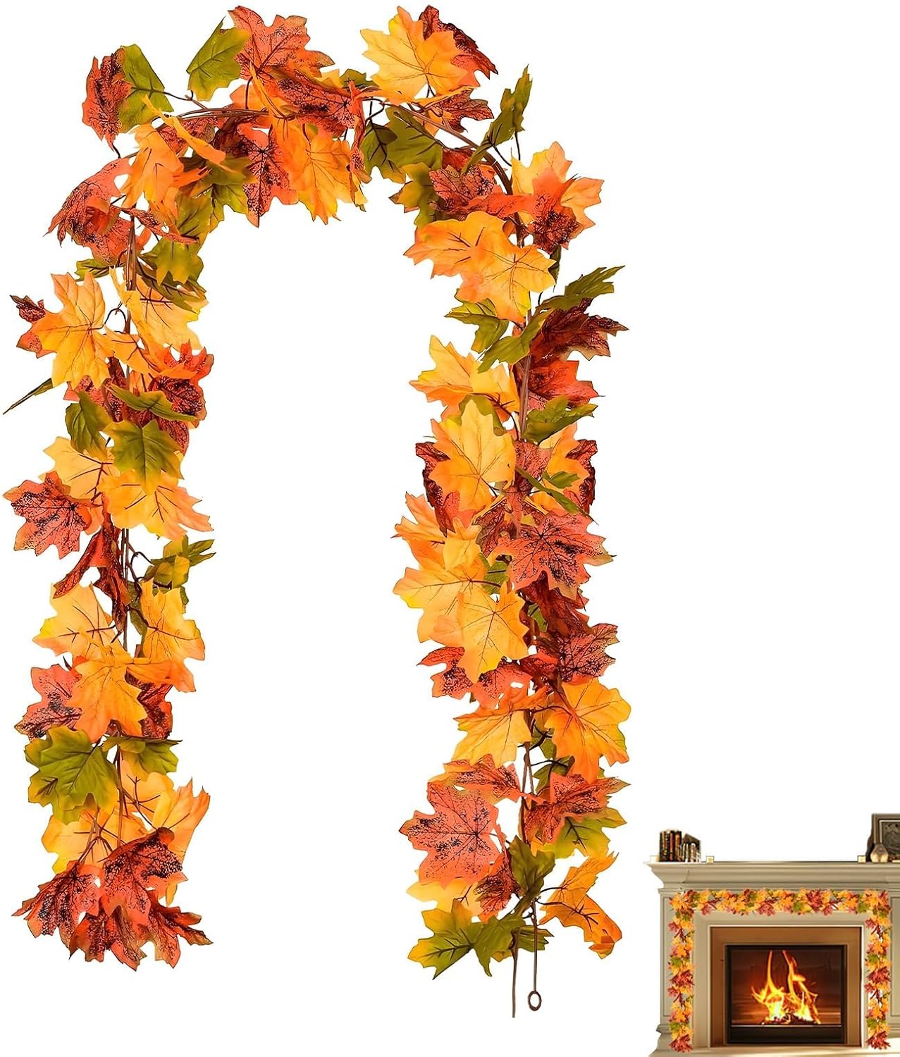 Autumn Decorations,Artificial Autumn Fall Maple Leaf Garland Room Decor Fake Plants Artificial Plants Wall Decor Autumn Leaves Fireplace Decorations for Fireplace Vines Home Decor Halloween Decoration