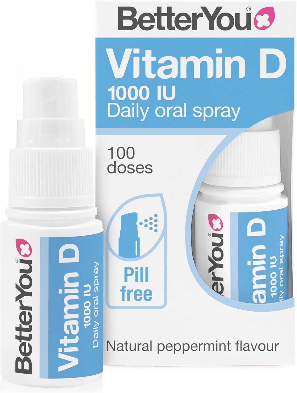 BetterYou Vitamin D 1000 IU Oral Spray, Fast Acting Vitamin D3 Supplement for Long Term Daily Use, Helps Maintain Vitamin D Levels, 3-Month Supply, Natural Peppermint Flavour, Made in The UK