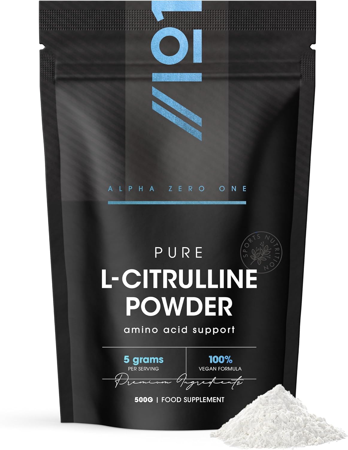 L-Citrulline Malate Powder 500g – Unflavoured – 5 Grams per Serving – Vegan Fermented Amino Acid – Resealable and Recyclable Pouch by Alpha01