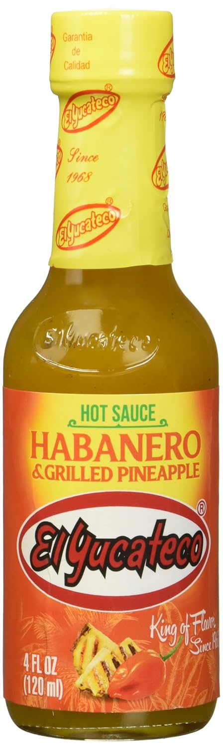 El Yucateco Grilled Pineapple and Habanero Sauce, 4 oz, Gluten Free, Sugar Free, 6 Pack