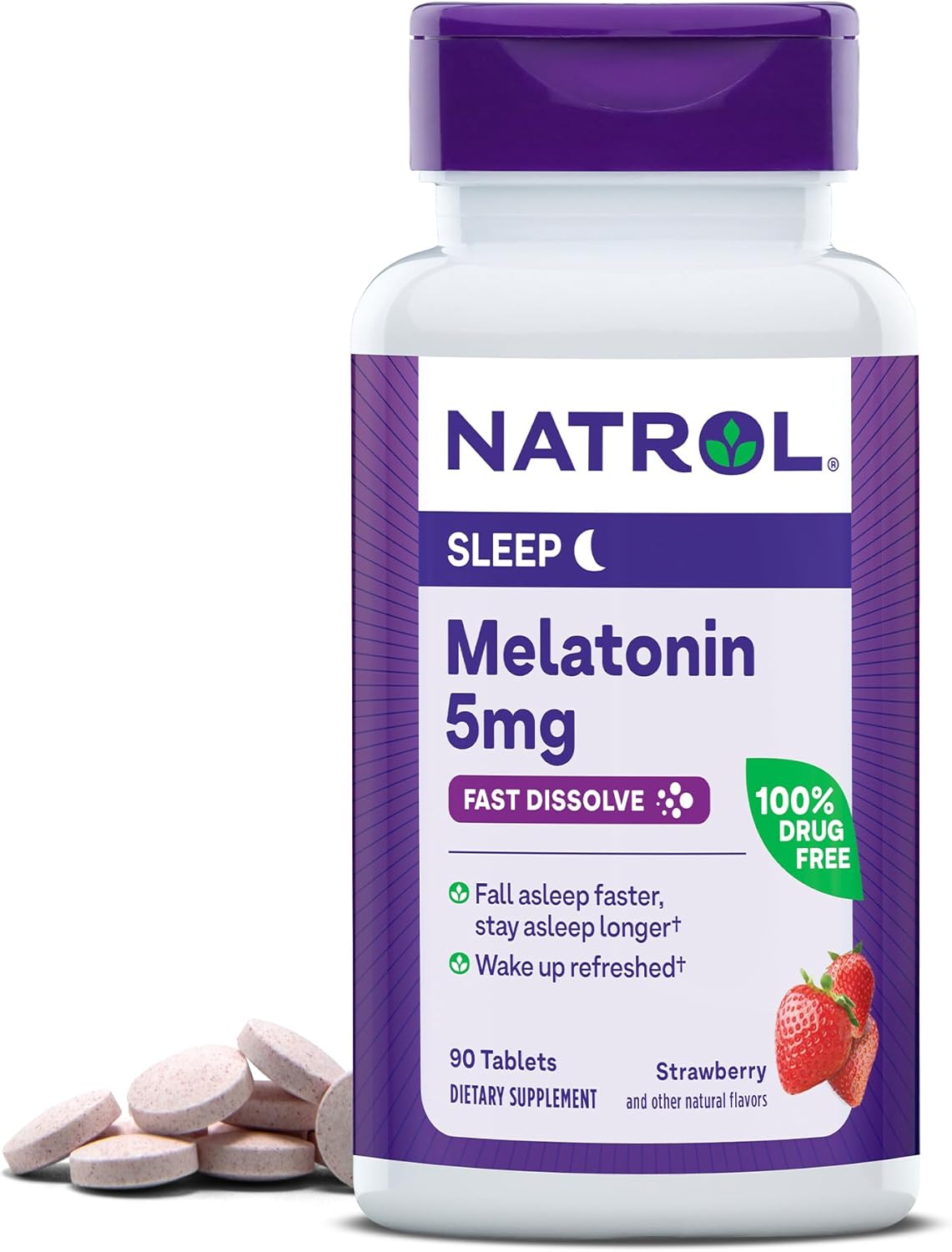 Natrol Fast Dissolve Melatonin 5 mg, Melatonin Supplements for Restful Sleep, Sleep Support for Adults, 90 Strawberry-Flavored Melatonin Tablets, Up to a 90 Day Supply