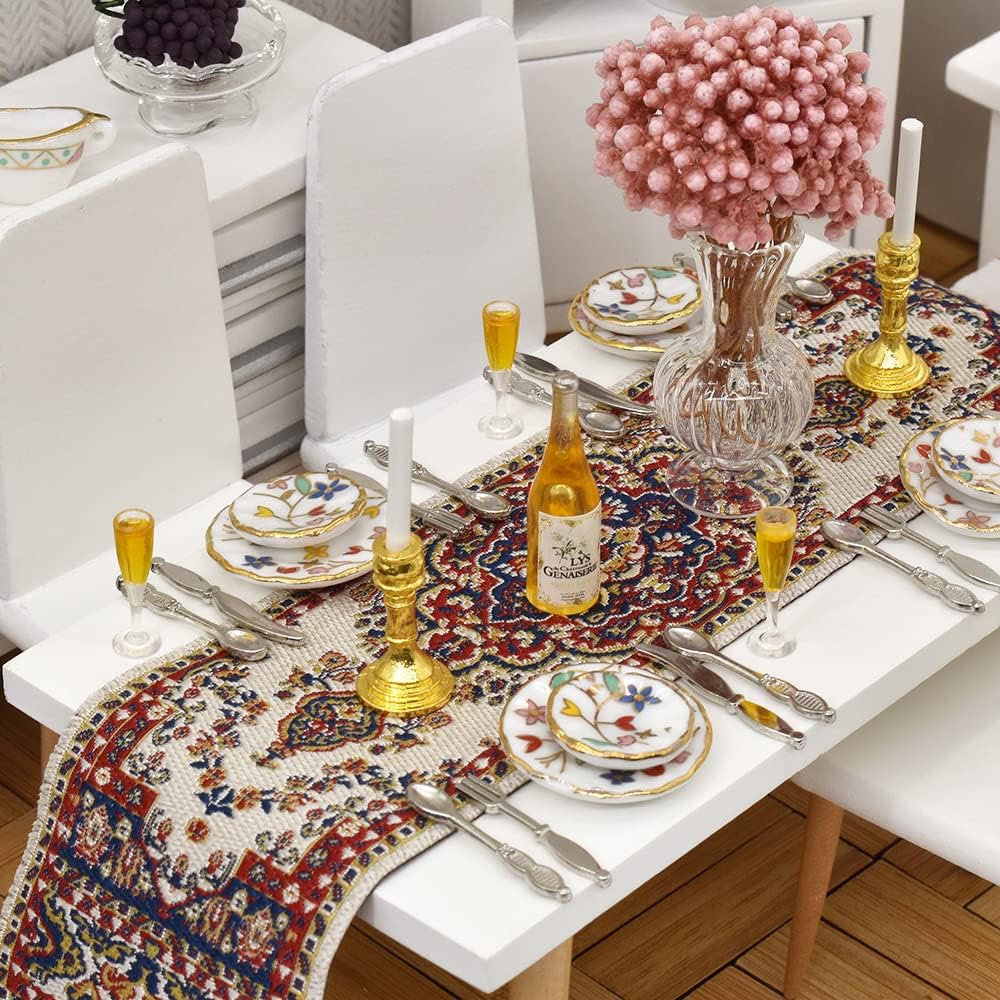 iLAND Dollhouse Accessories and Furniture Set, Tableware Set Dollhouse Dishes Mini Tea Cups Miniature Tea Sets Porcelain 1/12 Scale Accessories (Gorgeous)