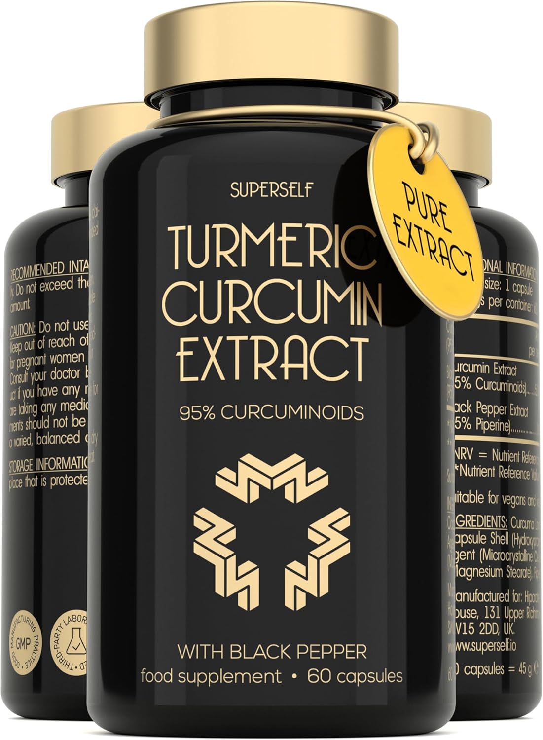 Turmeric Curcumin Capsules High Strength with Black Pepper - Pure Curcumin Extract with 95% Curcuminoids - 60 Tablets One a Day 500mg - Premium Turmeric Herbal Supplements - Enhanced Absorption