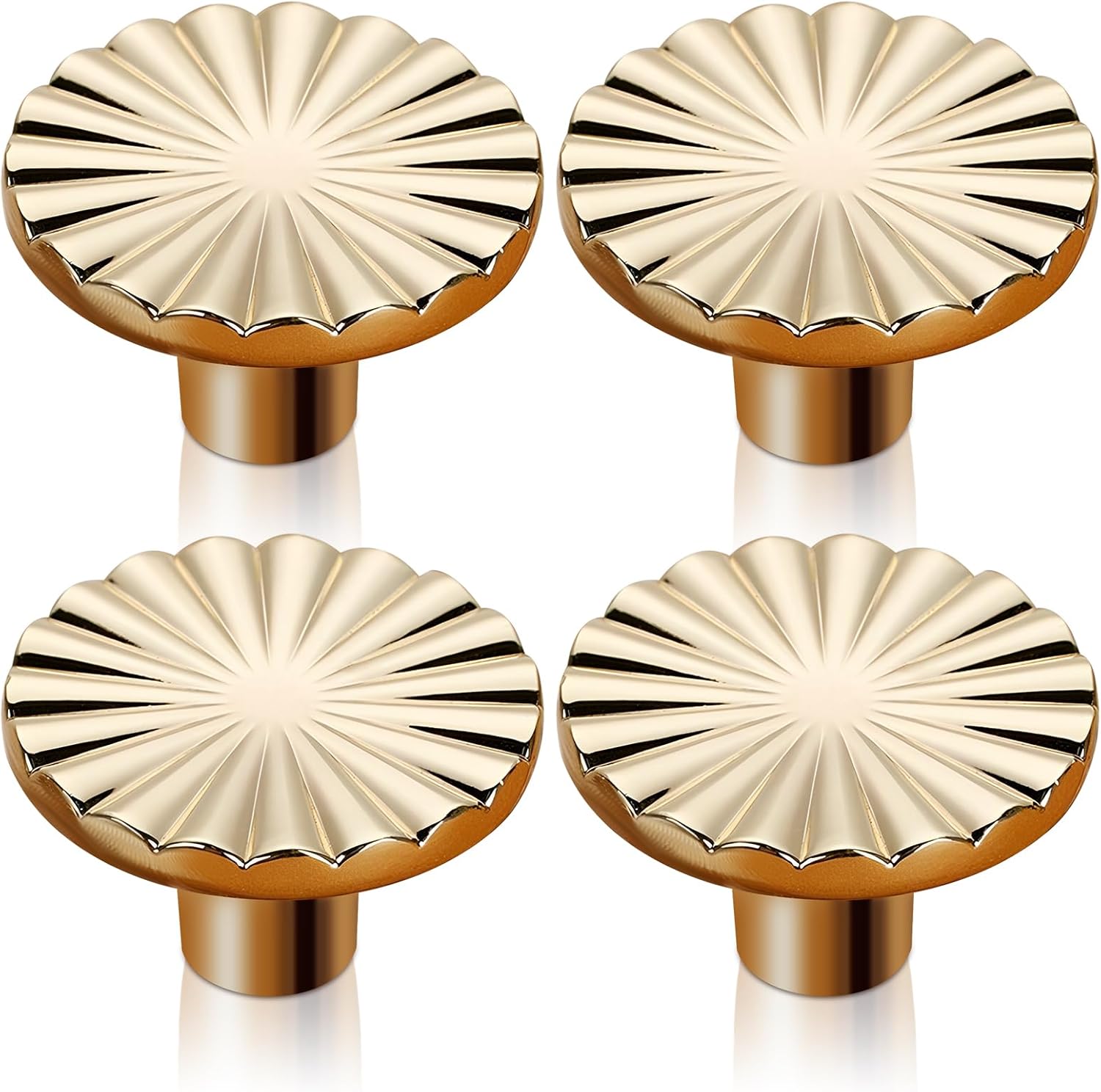 Brushed Gold Cabinet Knobs, 4 Pack Door Kitchen Hardware Cupboard Knobs, Brass Kitchen Solid Round Dresser Drawer Gold Drawer Handles Simple Cabinet Hardware for Drawers Cupboard Wardrobe