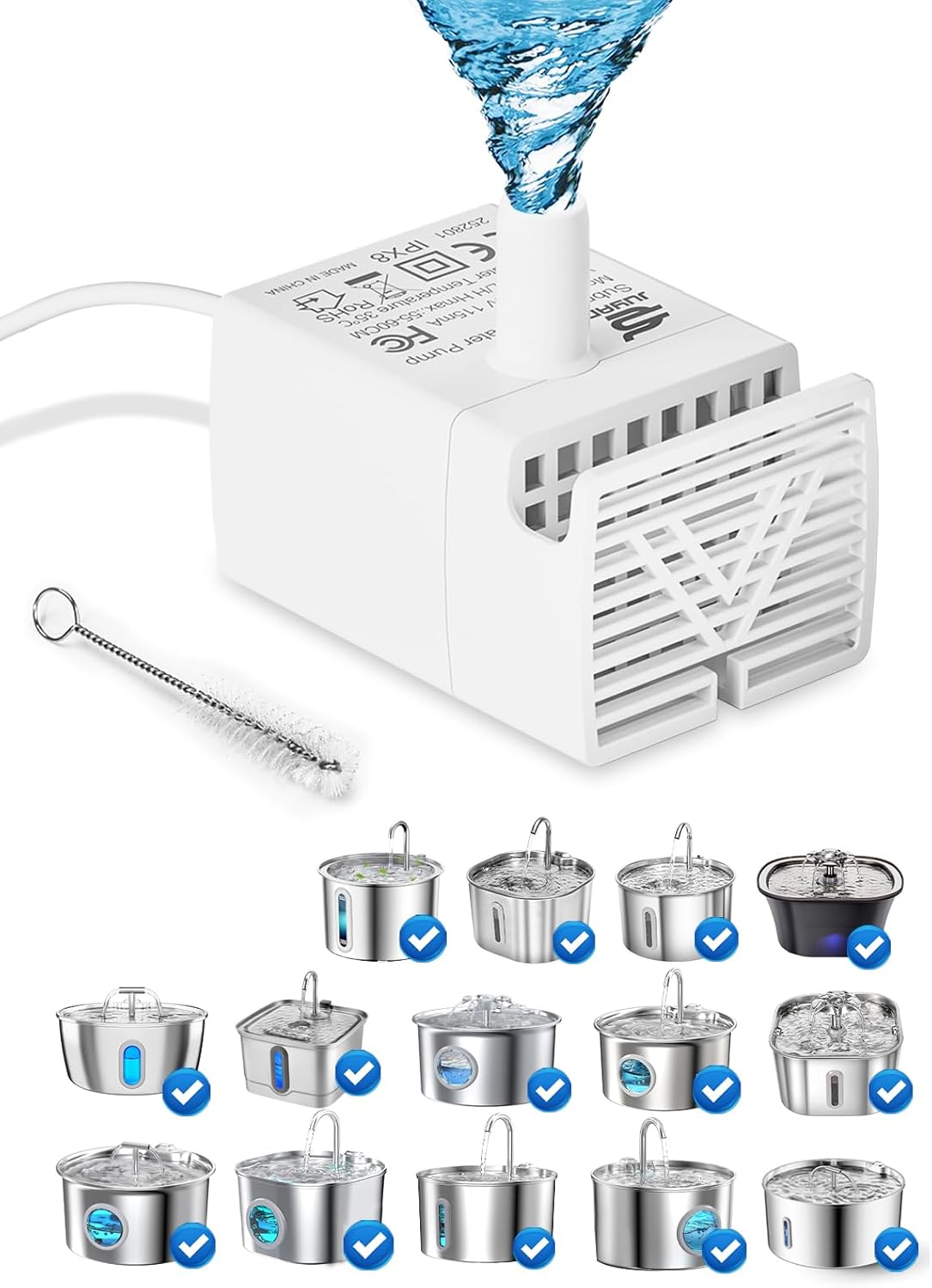 Replacement Pump for 7L Dog Water Fountain, Ultra Quiet Fountain Pump JY- 830 Submersible Motor with IPX8, Low Power Consumption