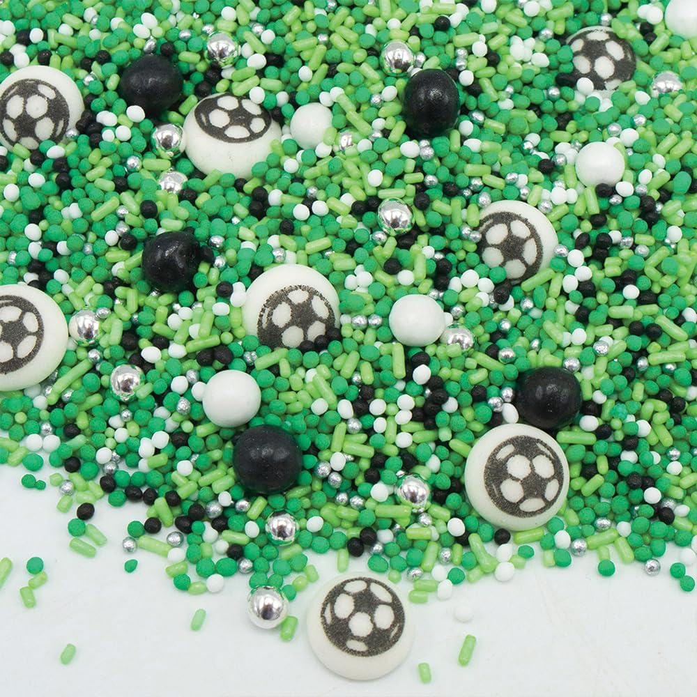 Happy Sprinkles Football Party Mix 90g - Green Edible Cake Decorations with Footballs – Kids Cake Toppers & Cupcake Sprinkles - Birthday Cake Decorations & Football Party Decoration - HS0767