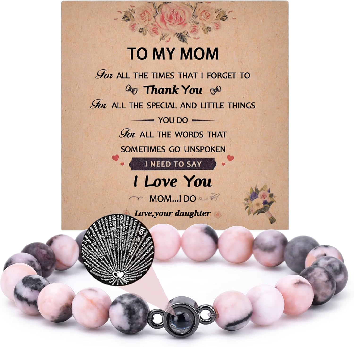 Mothers Day Gifts from Daughter Birthday Gifts for Mom Gifts Moonstone Bracelet I Love You 100 Languages Bracelets Gifts for Grandma Women Mothers Day Mom Gifts