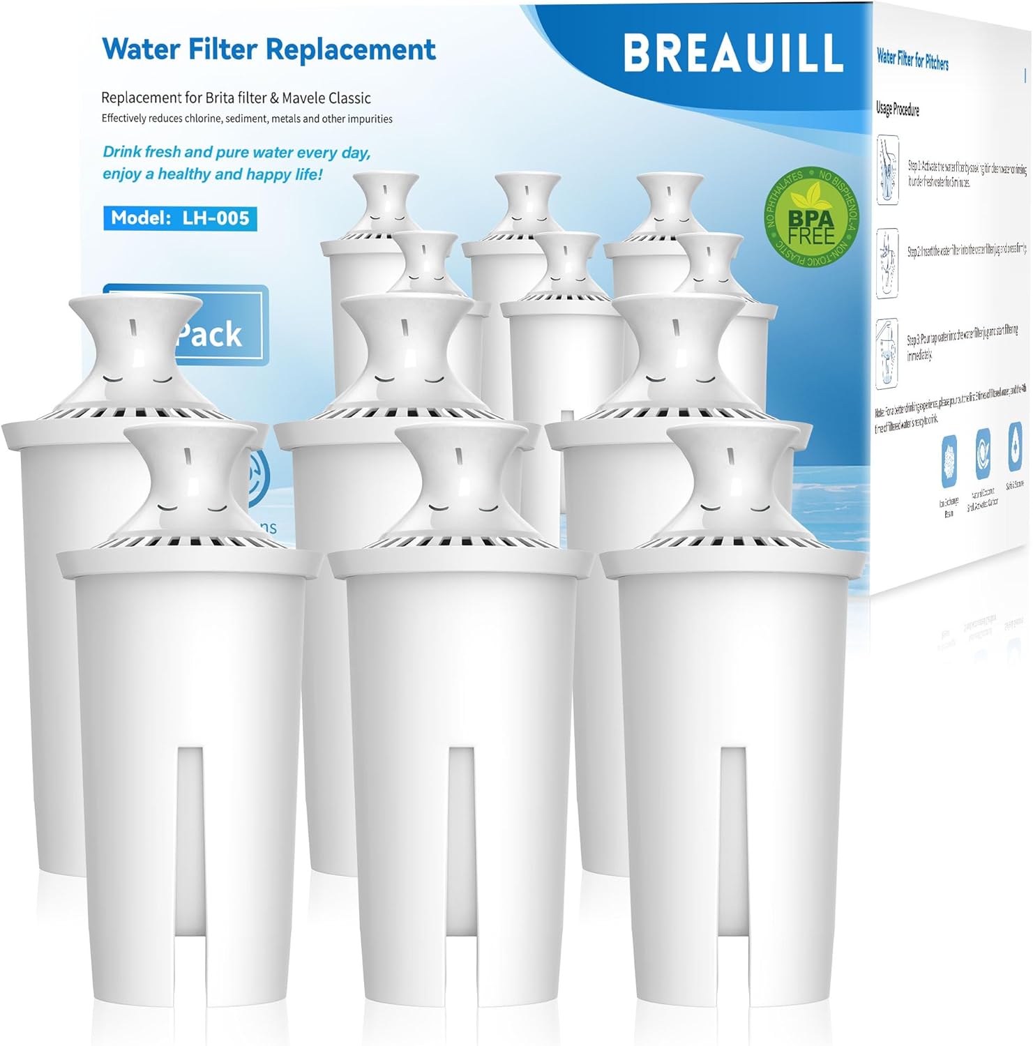 Filter Replacement Compatible With Brita® Water Filter & Pitchers, Water Filter Replacement Compatible With Brita® Classic, OB03, Mavea® 107007 35557, 6 PCS Water Pitcher Filter By BREAUILL
