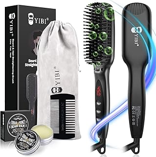 Beard Brush Straightener, Fast Heated Beard Brush Kit Heating Setting Electrical Beard Straightener for Men Anti-Scald Heated Comb Portable Beard Straightening Comb