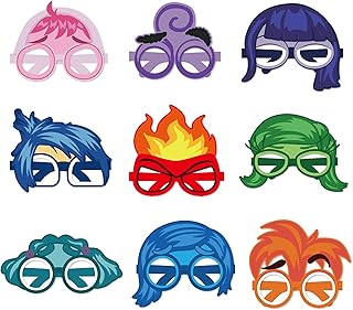 9 Birthday Photo Prop Party Favor Packs, Paper Party Glasses Masks for Boys Girls Inside Out Themed Birthday Gift; DJ9