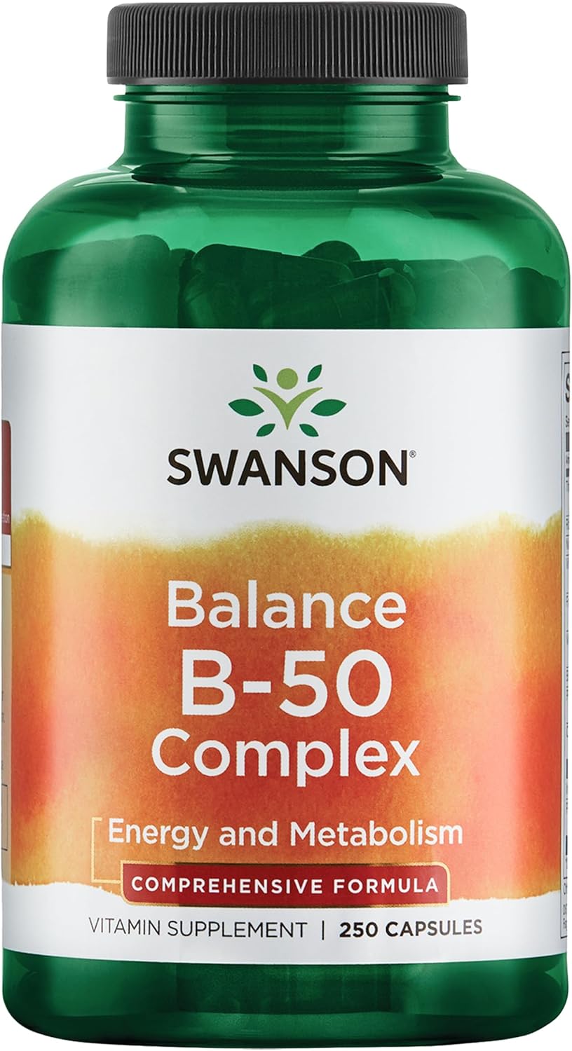 Swanson B-50 B-Complex - B Vitamin Complex with High Potency & Bioavailability - Promotes Immune System Support, Aids Heart Health, & Supports Healthy Nervous System - (250 Capsules)