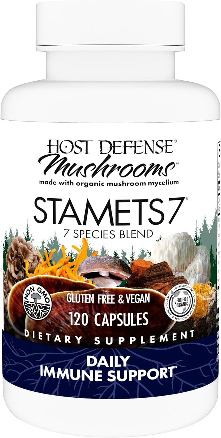 Host Defense Stamets 7-7 Species Blend - Mushroom Supplement for Immune Support - Includes Royal Sun Blazei, Cordyceps, Reishi, Maitake, Lion's Mane, Chaga & Mesima - 120 Capsules (60 Servings)*