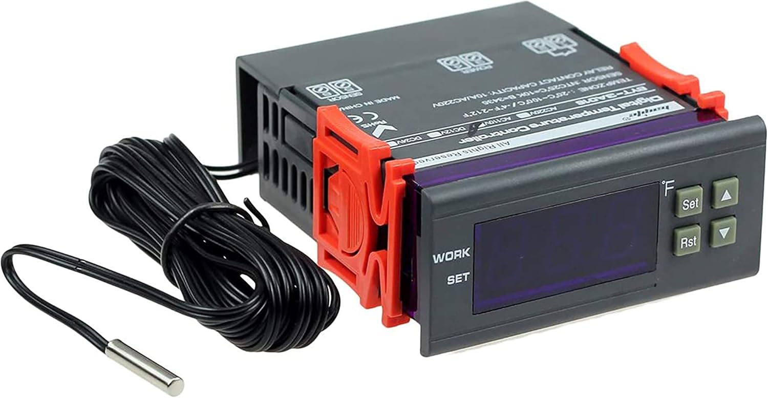 bayite AC 110V Fahrenheit Digital Temperature Controller 10A 1 Relay with NTC 10K Sensor Probe