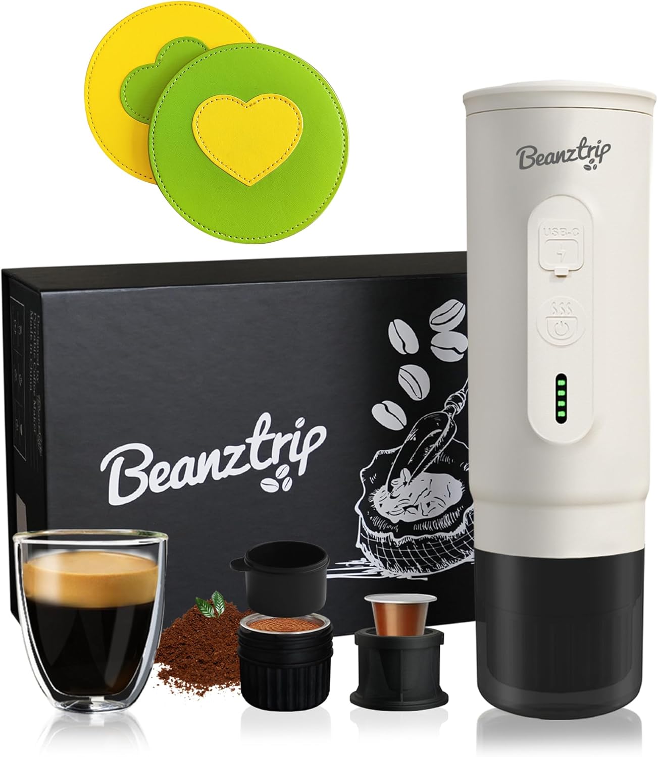 Product Image H02 PRO Portable Electric Espresso Maker, Small Coffee Machine Compatible with Nespresso Capsule Original Pods & Ground Coffee, with 2 PCS Leather Coasters