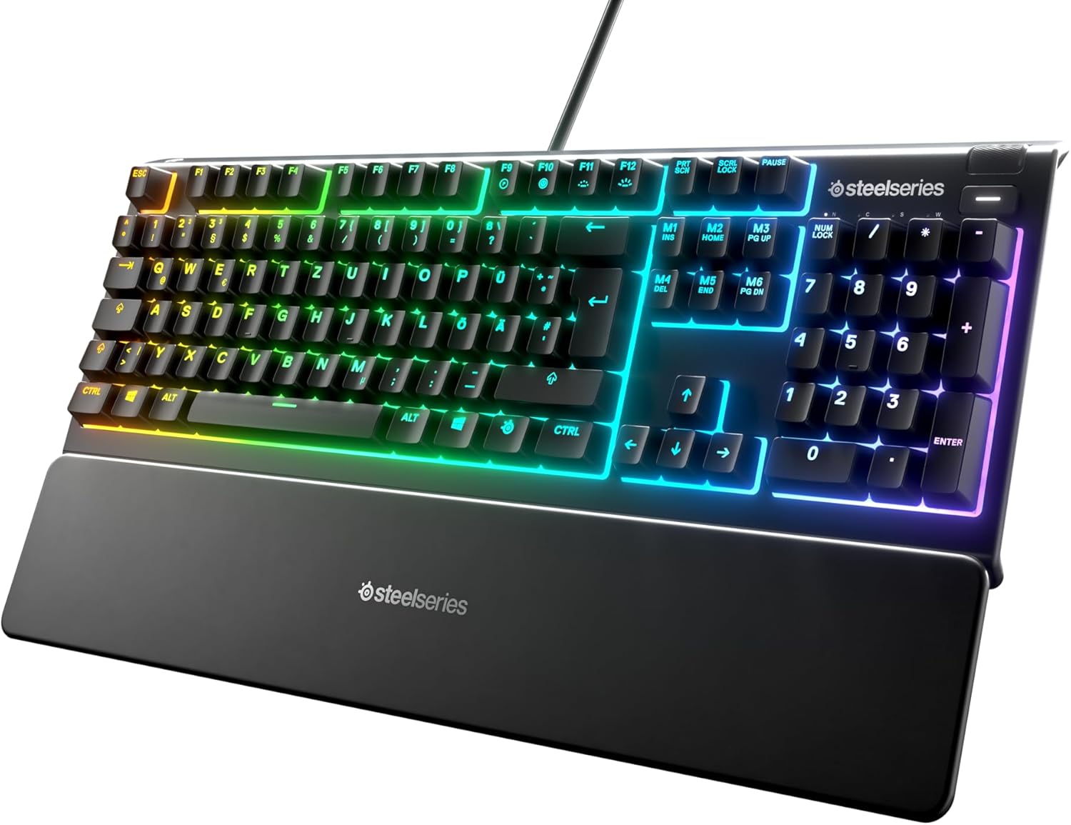 SteelSeries Apex 3 - RGB Gaming Keyboard - 10-Zone RGB Illumination - Premium Magnetic Wrist Rest - IP32 Water & Dust Resistant - English QWERTY Layout PC, Standard, Black
