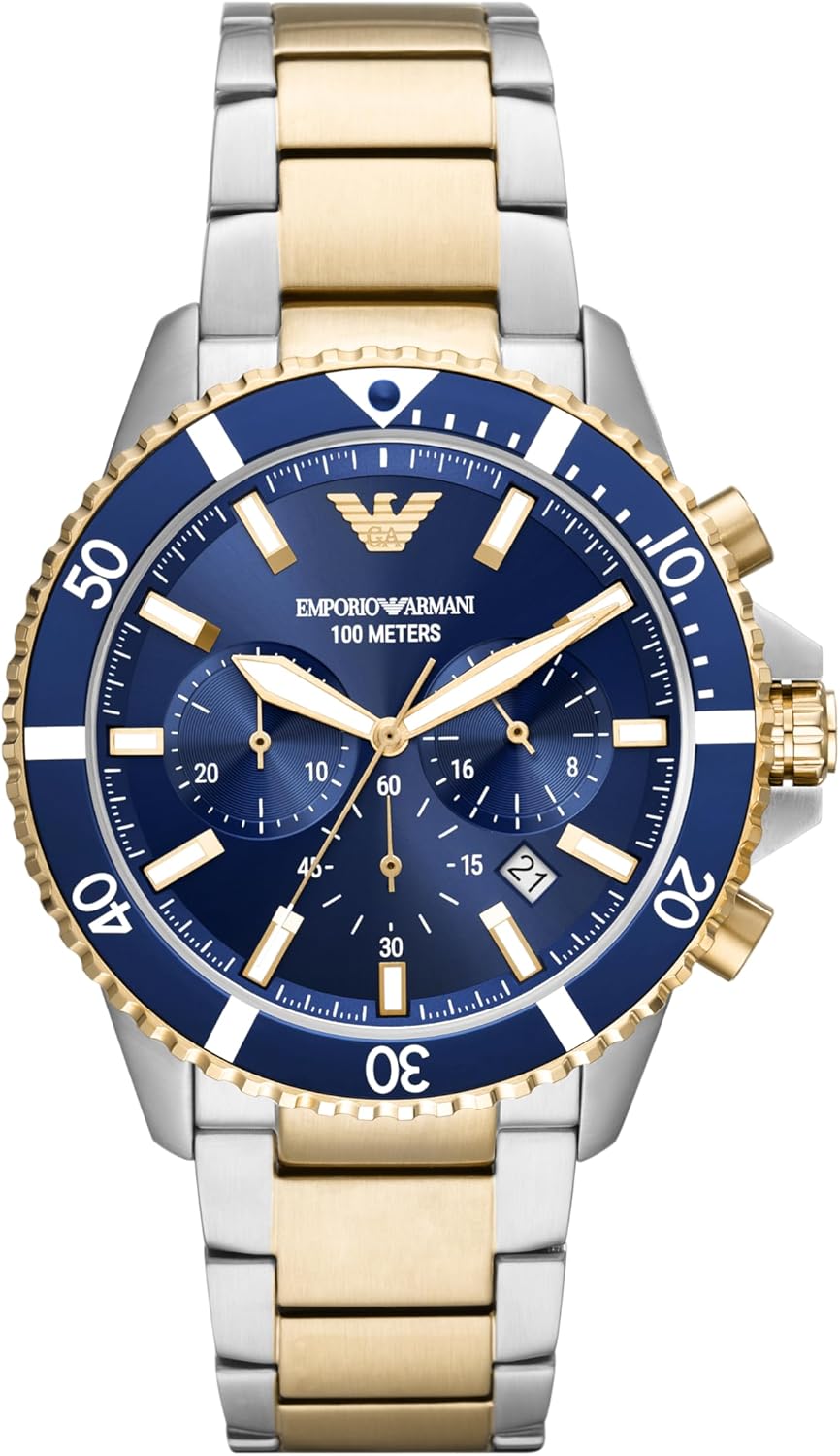 Emporio Armani World Explorer Dive-Inspired Men's Watch with Stainless Steel, Silicone or Leather Band