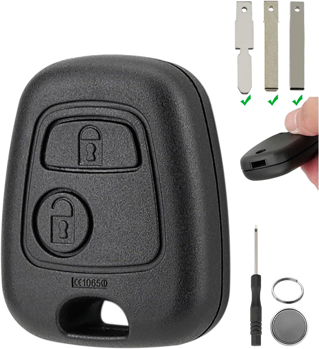 2 buttons For Toyota Aygo Key Fob Replacement Citroen C1 Key Fob Case Cover Shell Citroen C2 C3 C5 Peugeot 107 207 307 Key Case (NO Blade) with Battery