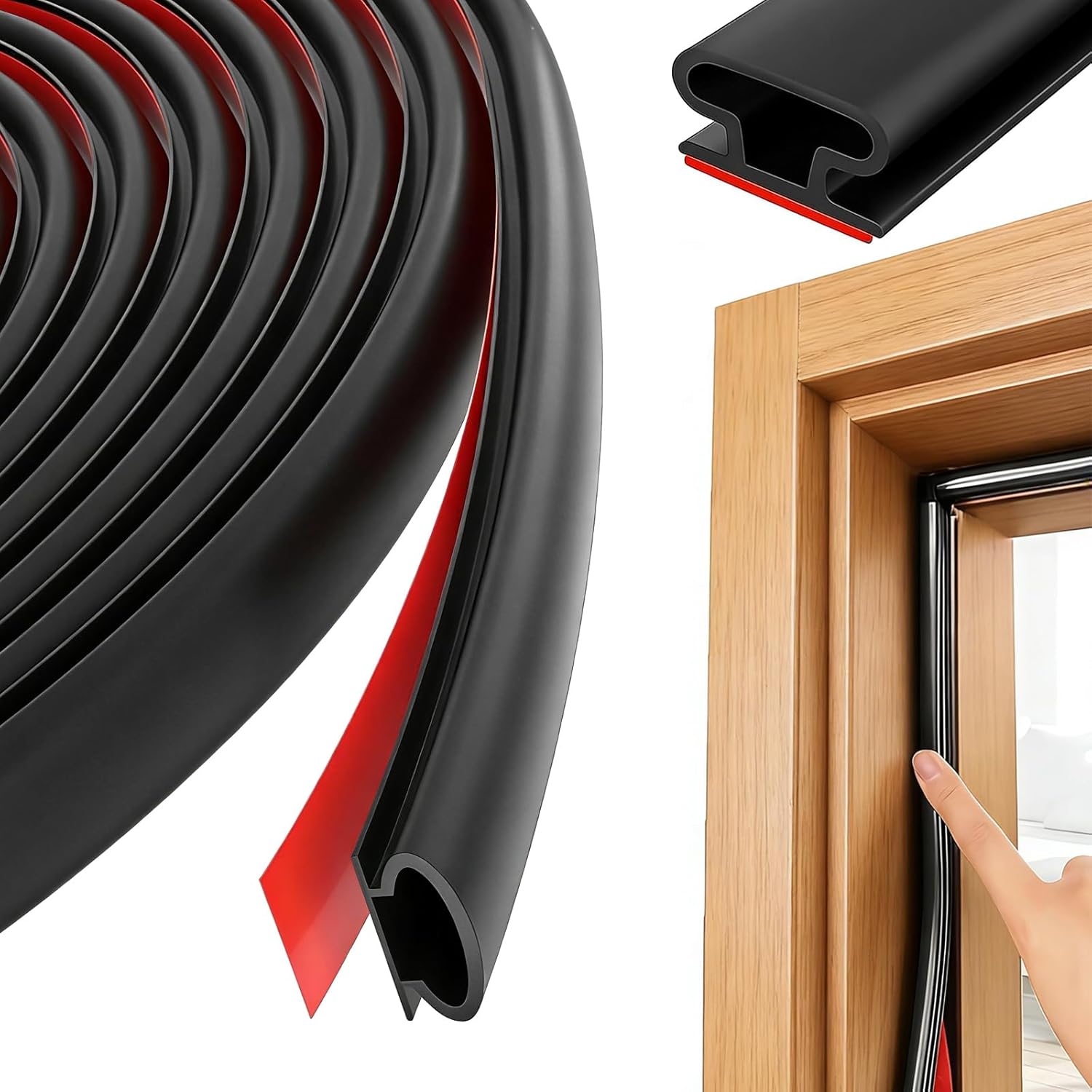 6M Black D-Shape Rubber Weather Stripping Door Seal Strip, Self-Adhesive PVC Sound Proofing Door Frame Seal Draft Excluder, Window Weather Strip Replacement for 2.5-6mm Gap