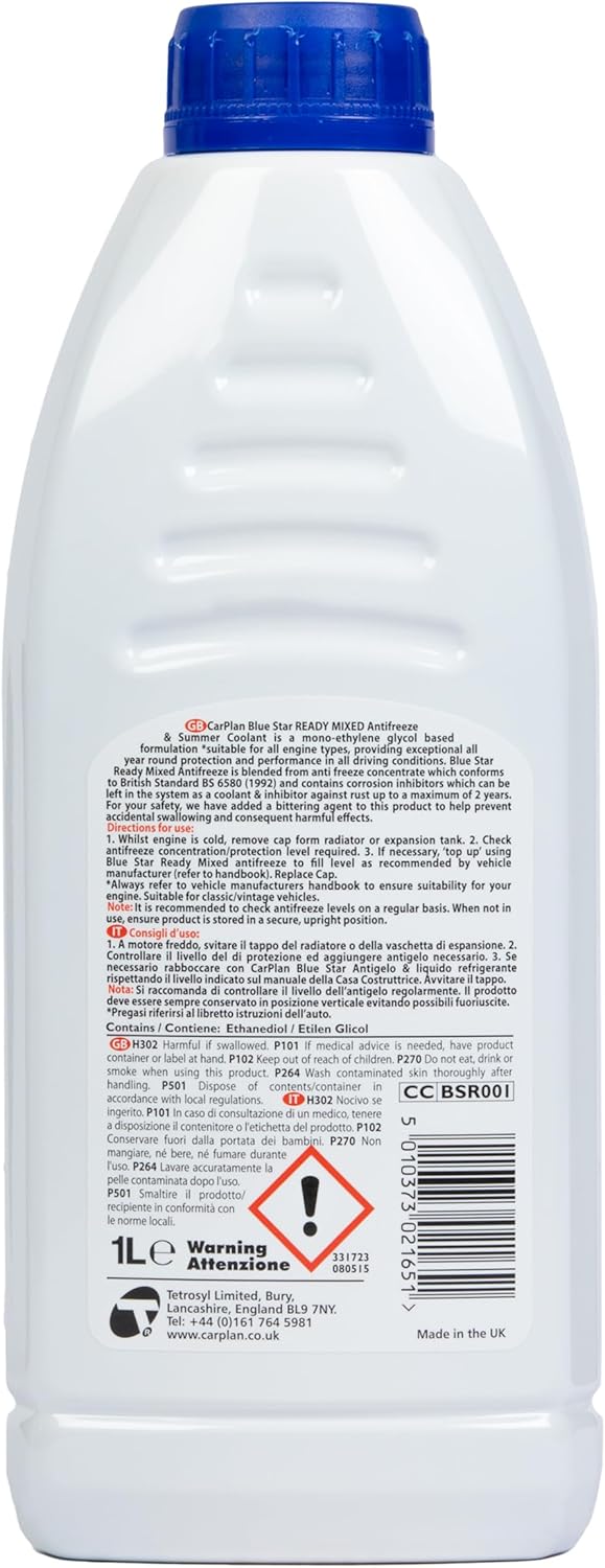 CarPlan 101568666 CarPlan Bluestar Ready Mixed Antifreeze 1L