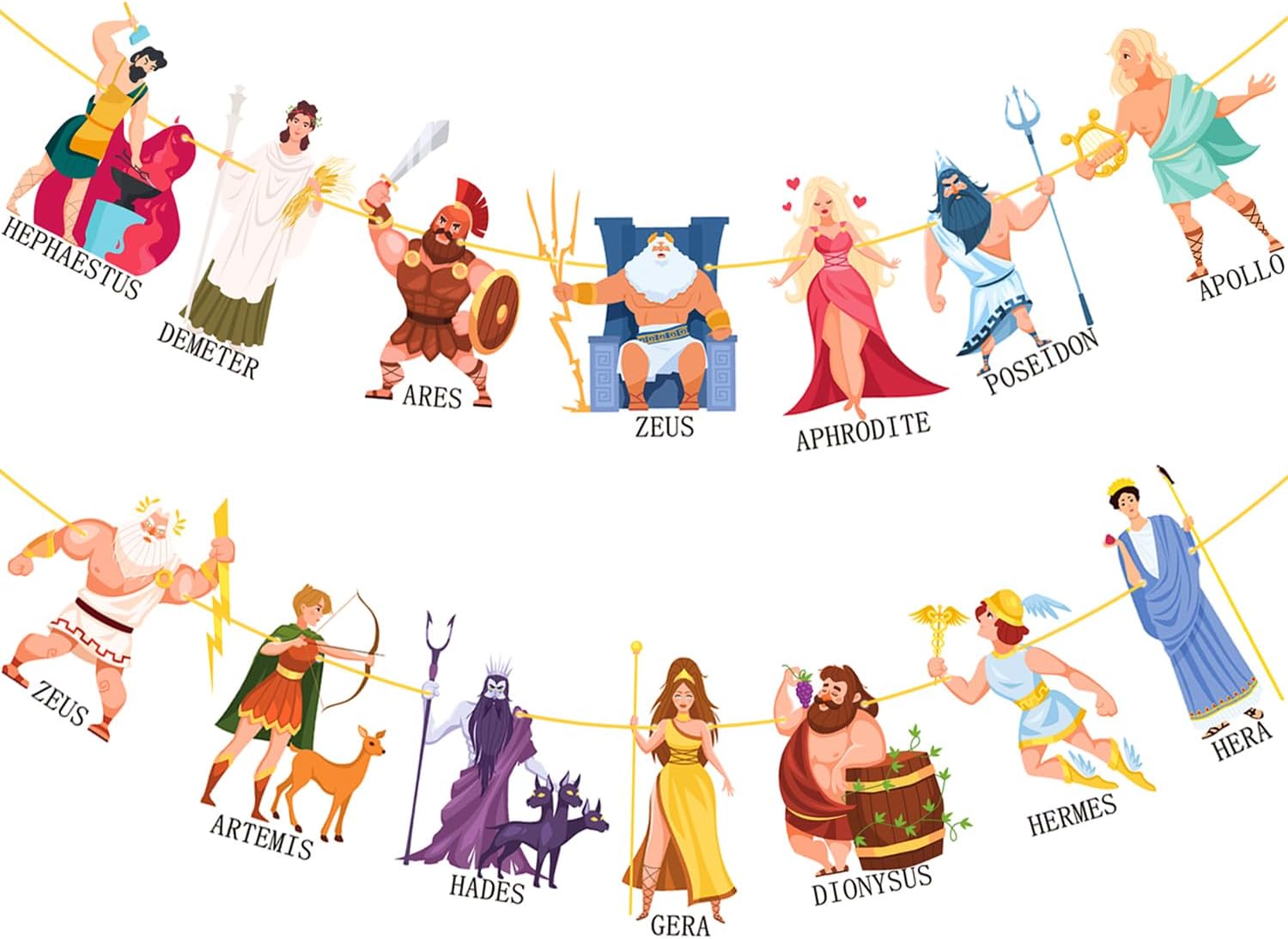 Greek Mythology Party Banner 2Pcs Greek Mythology Birthday Party Decorations Greek Gods Cutout Banners Pre-strung Zeus Apollo Decoration for Ancient Greece Theme Party Supplies