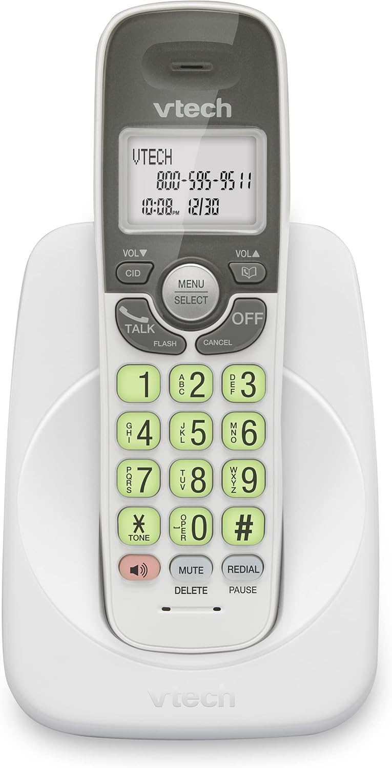 [New] VTech VG131 DECT 6.0 Cordless Phone - Bluetooth Connection, Blue-White Display, Big Buttons, Full Duplex Speakerphone, Caller ID,Easy Wall Mount, 1000ft Range (White/Grey)