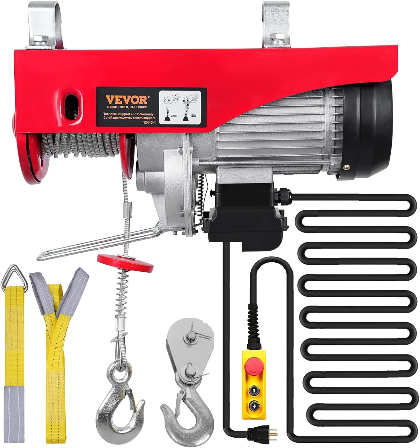 Happybuy 440 lbs Lift Electric Hoist, 110V Electric Winch with Zinc-Plated Steel Wire, 39.4 ft Lifting Garage Lift Hoist with 14ft Remote Control for Garage, Factories, Warehouses,Verandahs