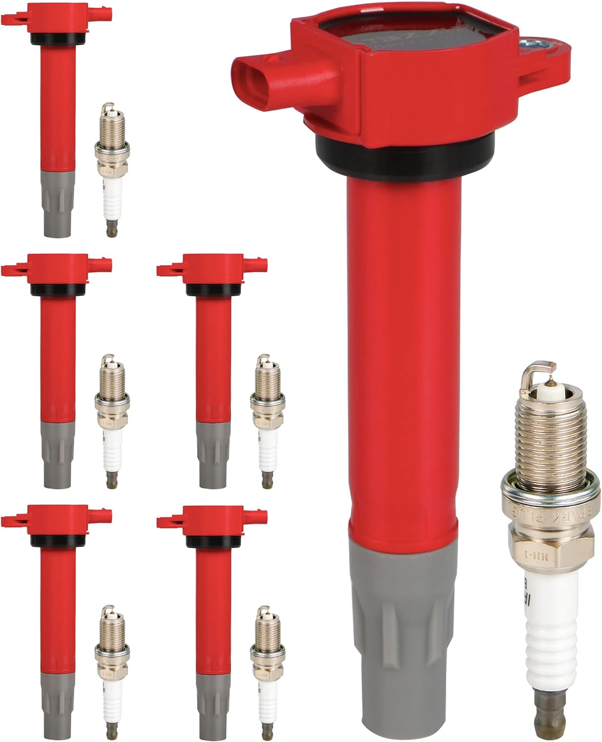 Ignition Coil Pack UF502 and Spark Plugs 7781 Fit for Chrysler 300 Sebring Pacifica Town & Country, Dodge Avenger Charger Magnum Nitro Grand Caravan Journey 2006 2007 2008 2009 2010, 6Pcs Red