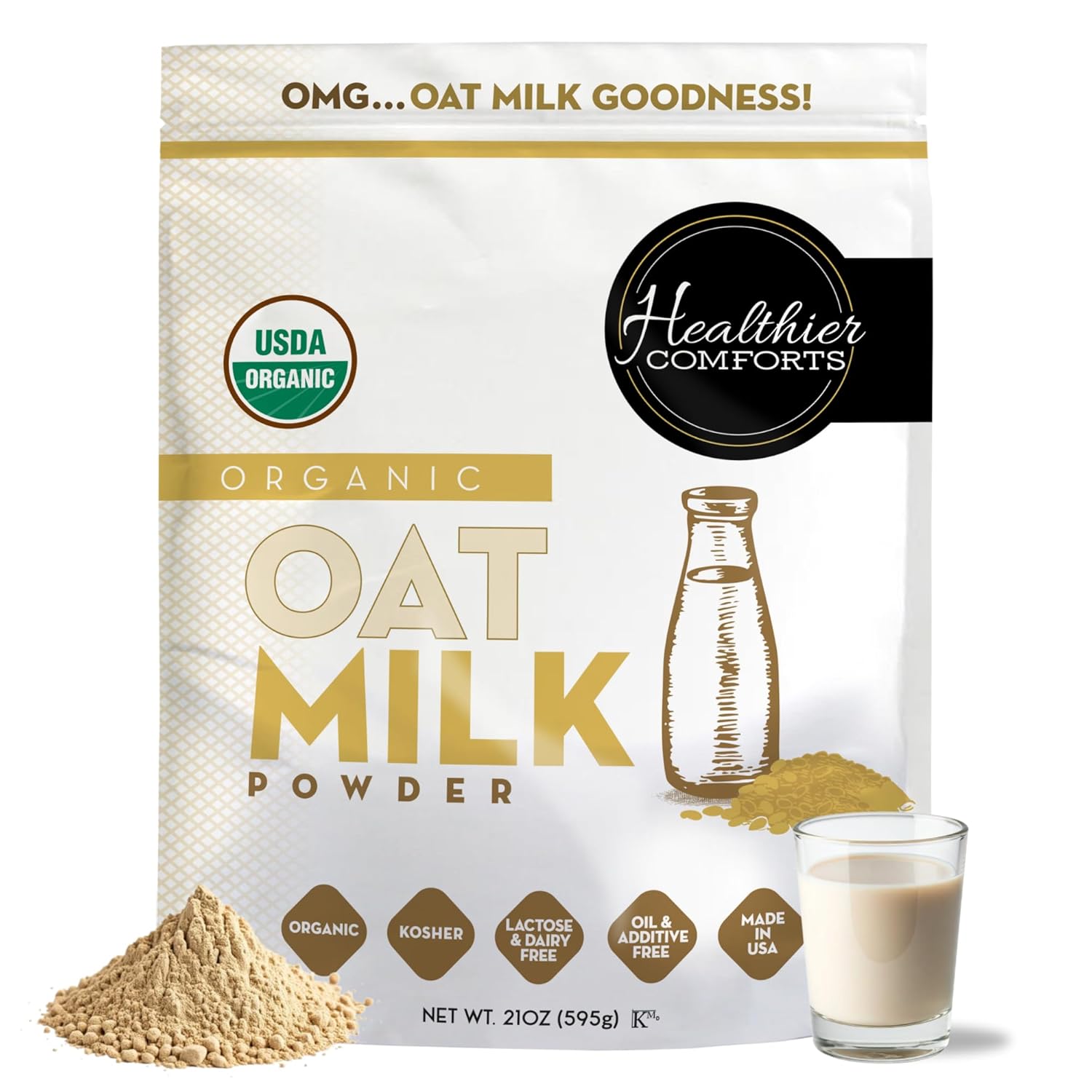 Oat Milk Powder 21oz - Natural and Plant Based Milk with a Clean Formula - Gluten-Free, Vegan, USDA Organic Certified, Non-GMO, Dairy Free, and Lactose Free Milk Powder with No Refrigeration Required
