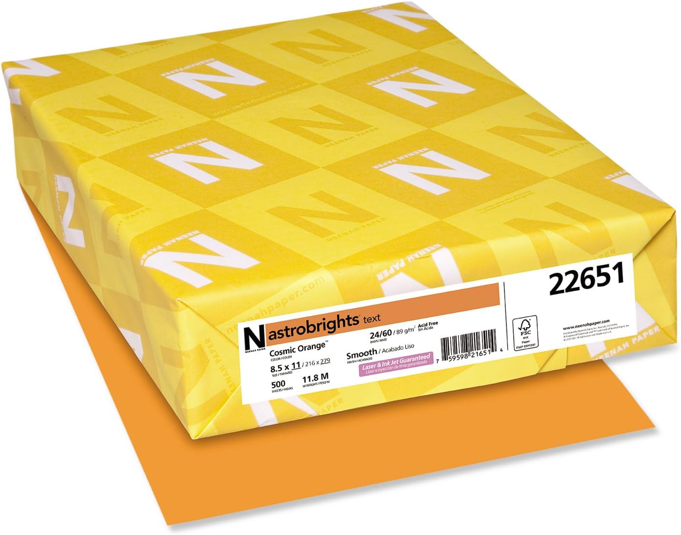 Neenah Astrobrights Color Paper, 8.5” x 11”, 24 lb/89 gsm, Cosmic Orange, 500 Sheets (22651)