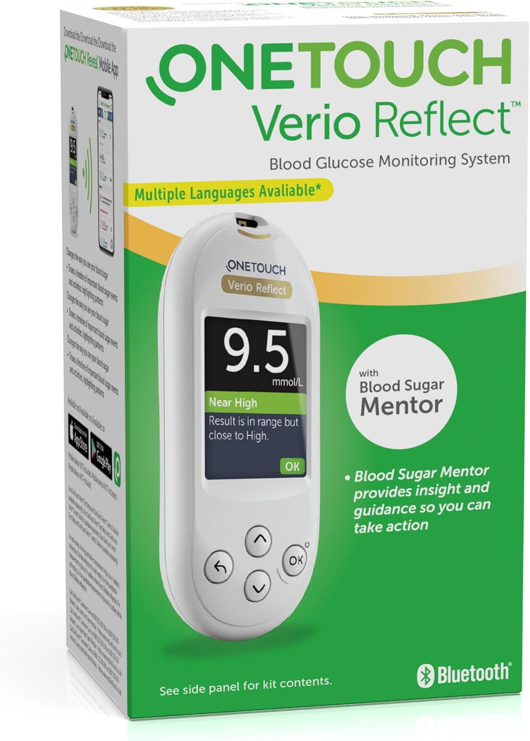 OneTouch Verio Reflect® Blood Glucose Meter I System for Blood Glucose Control I with 1 Blood Glucose Meter,1 Lancing Device, 10 lancets, 1 Pouch (Including Batteries)