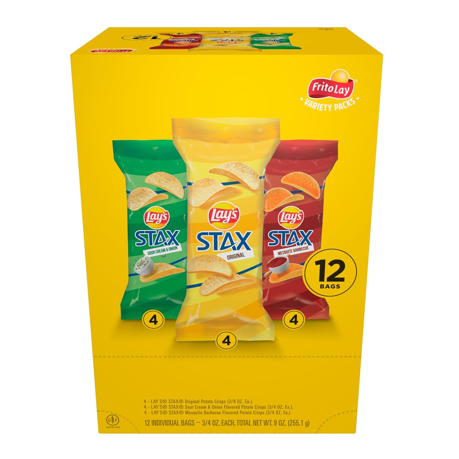 Lay’s Stax Potato Crisps Chips, Variety Pack, Gluten Free, 0.75 Oz Canisters, 12 Pack
