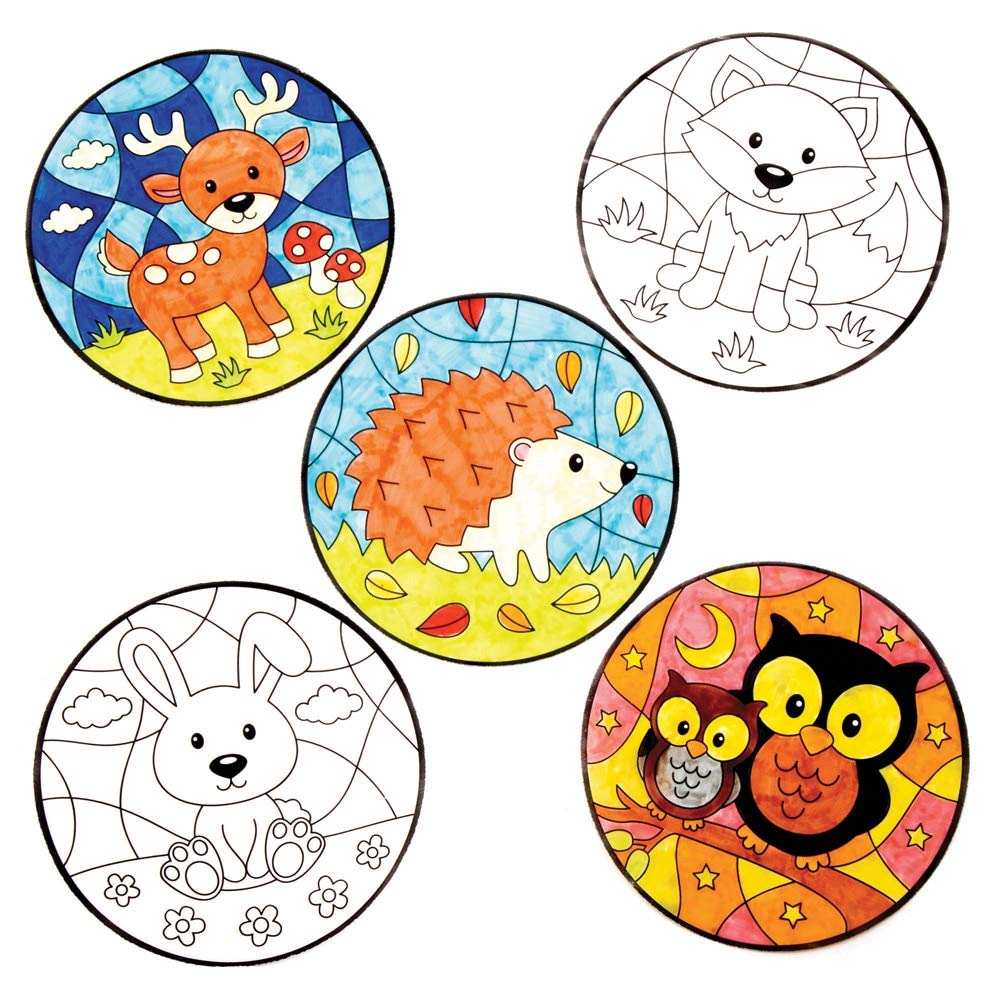 Baker Ross AW869 Woodland Animal Colour in Window Decorations, Arts and Crafts for Kids (Pack of 12), Assorted