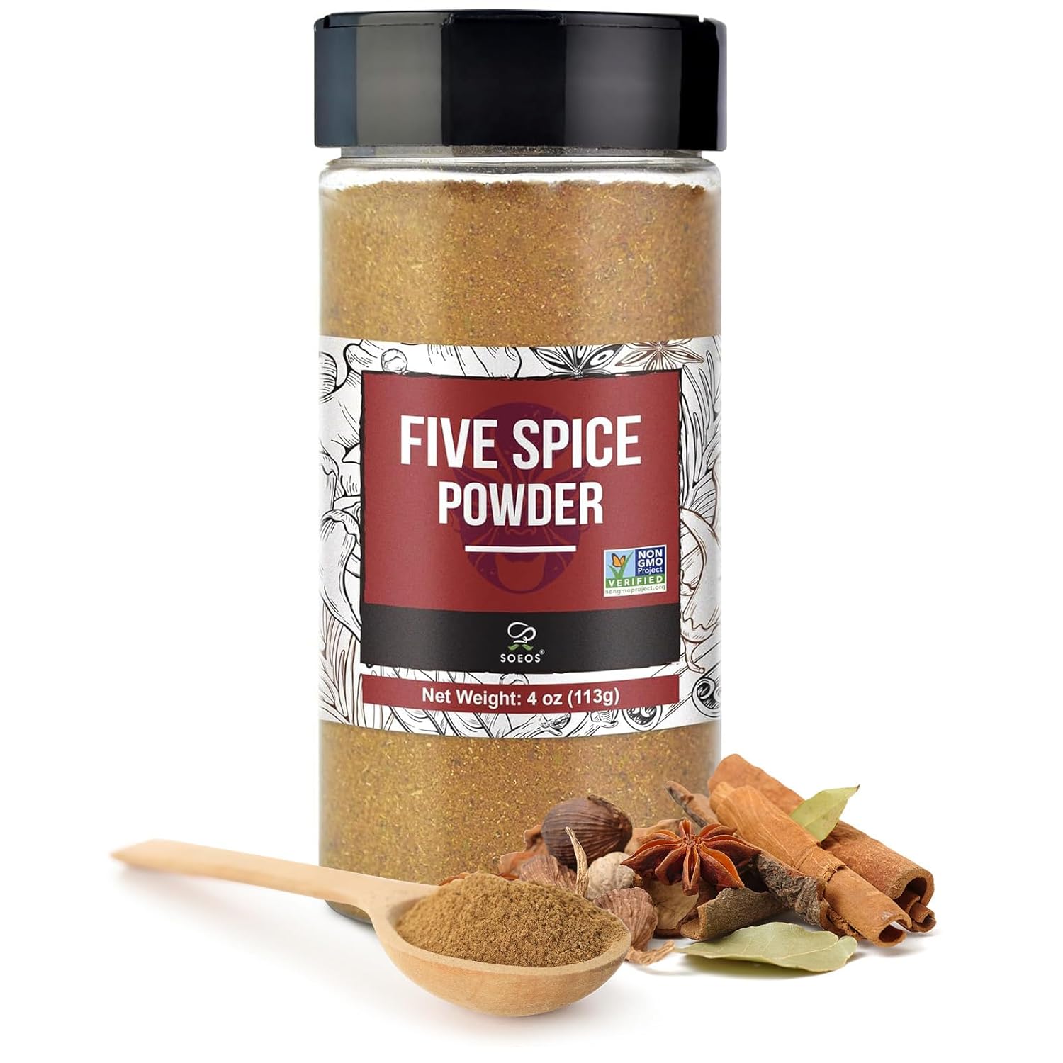 Soeos Chinese Five Spice 4 Ounce, Five Spice Powder, Five Spice Chinese Seasoning Non-GMO, Non-irradiated, No preservatives, No MSG