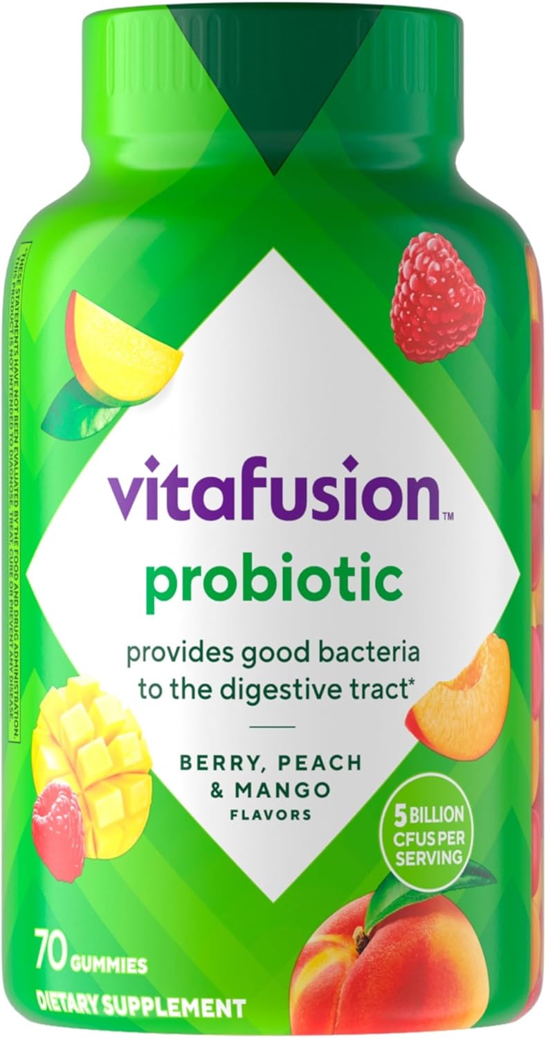 vitafusion Probiotic Gummy Supplements, Raspberry, Peach and Mango Flavors, Probiotic Nutritional Supplements With 5 Billion CFUs, 35 Day Supply, 70 Count
