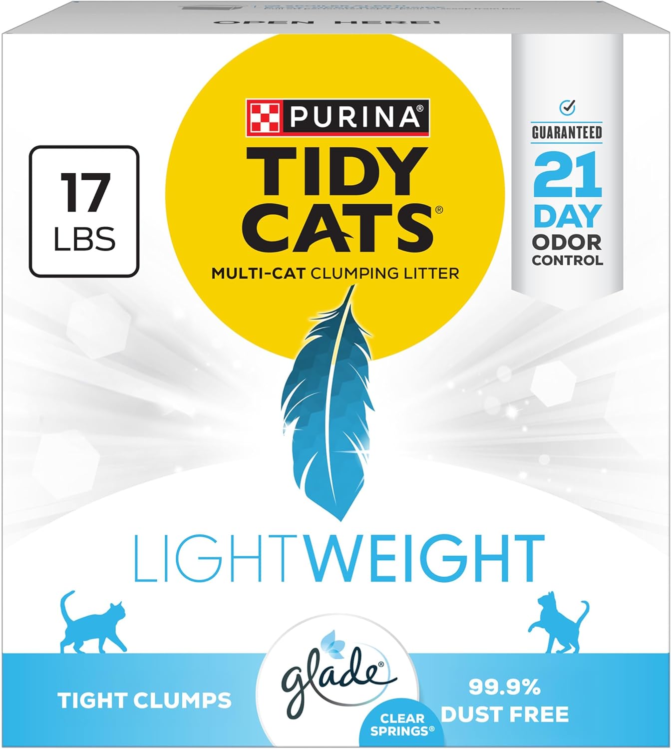 Purina Tidy Cats Low Dust, Multi Cat, Clumping Cat Litter Odor Control Formula, LightWeight Glade Clear Springs - 17 lb. Box