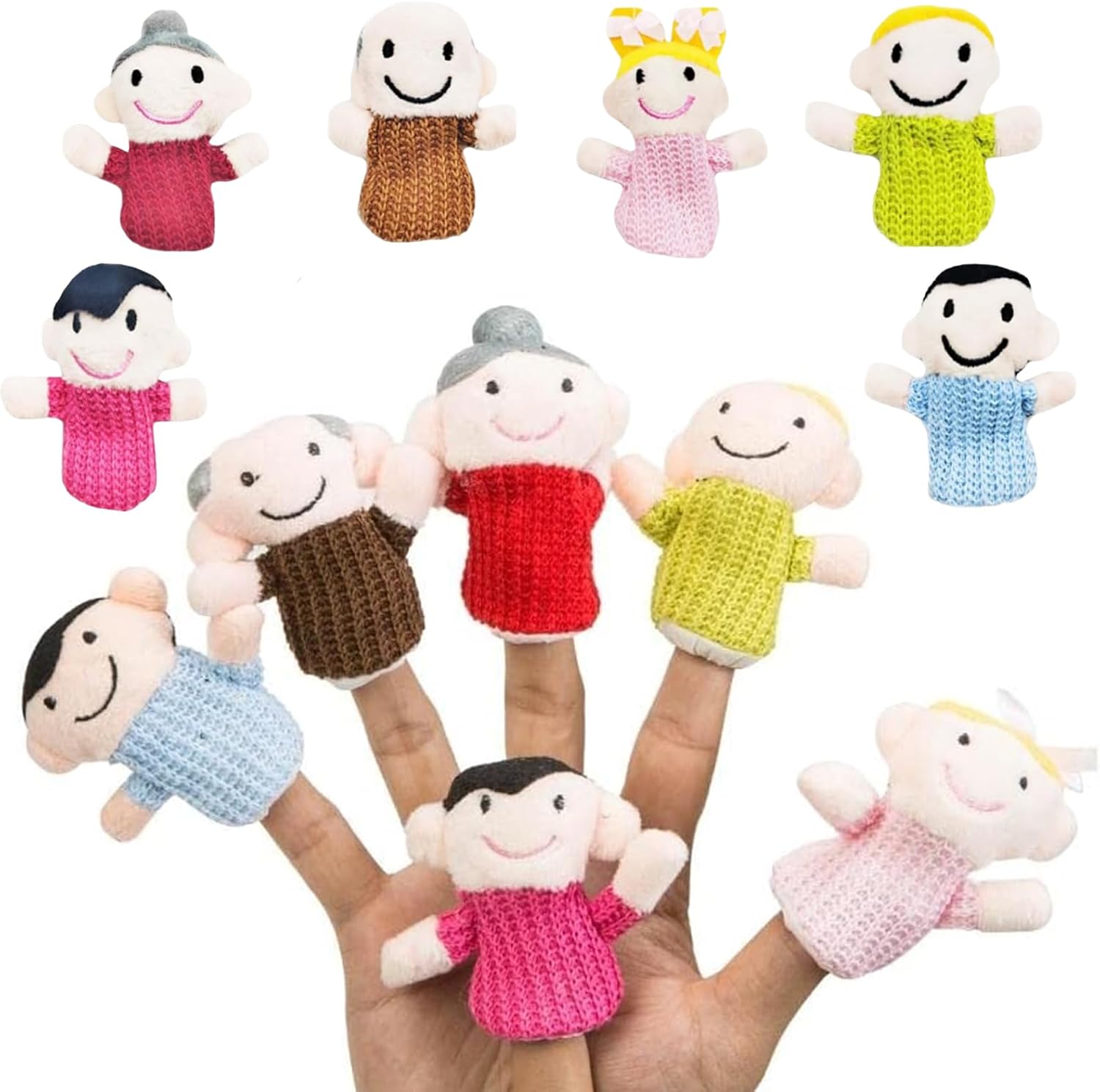 Finger Puppets, Finger Puppets for Toddlers, 6Pcs Family Members Mini Plush Figures Toys, Finger Doll Puppet Show Props Hand for Shows, Soft Plush Hand Puppets Toy for Kids
