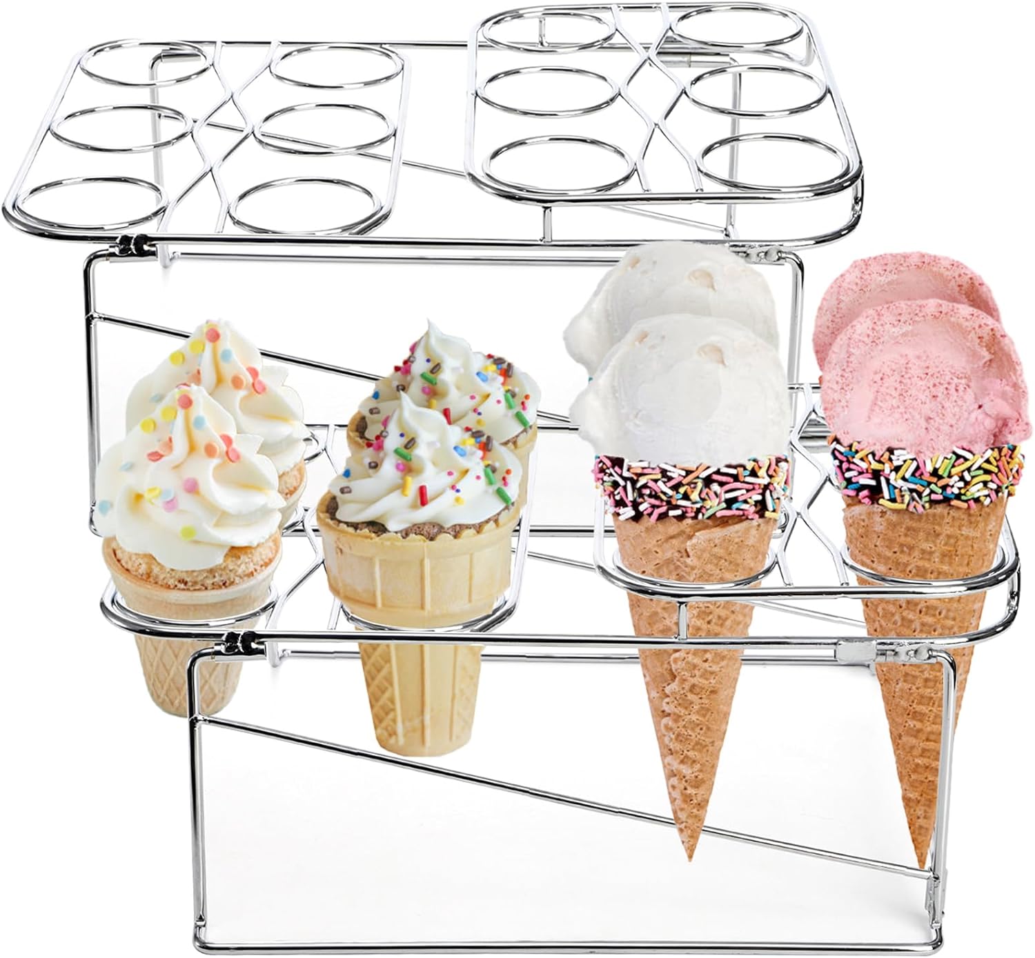 TOPZEA 2 Pack Ice Cream Cone Baking Racks, 12-Cavity Cupcake Waffle Cone Holder Dessert Display Stands for Baking, Cooling, Serving, Birthday, Baby Shower, Wedding Party, Christmas Treat