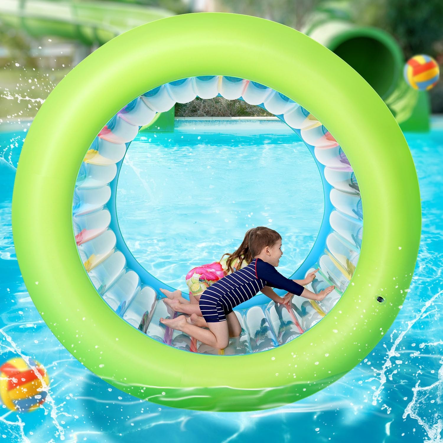 73" XL Giant Rolling Wheel Heavy Duty Inflatable Roller Wheel for Pool Lake Backyard Lawn Active Outdoor Play